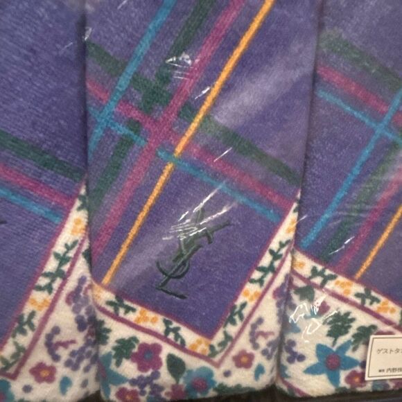 Yves Saint Laurent YSL Luxury Decorative Hand Towels Jewel Tone Floral & Lines - Picture 4 of 6